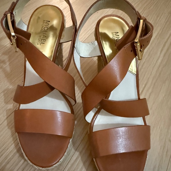 Michael Kors Platform Espadrille Sandal, Wedge: 8.5, Leather, Brown/LUGGAGE - Picture 1 of 4